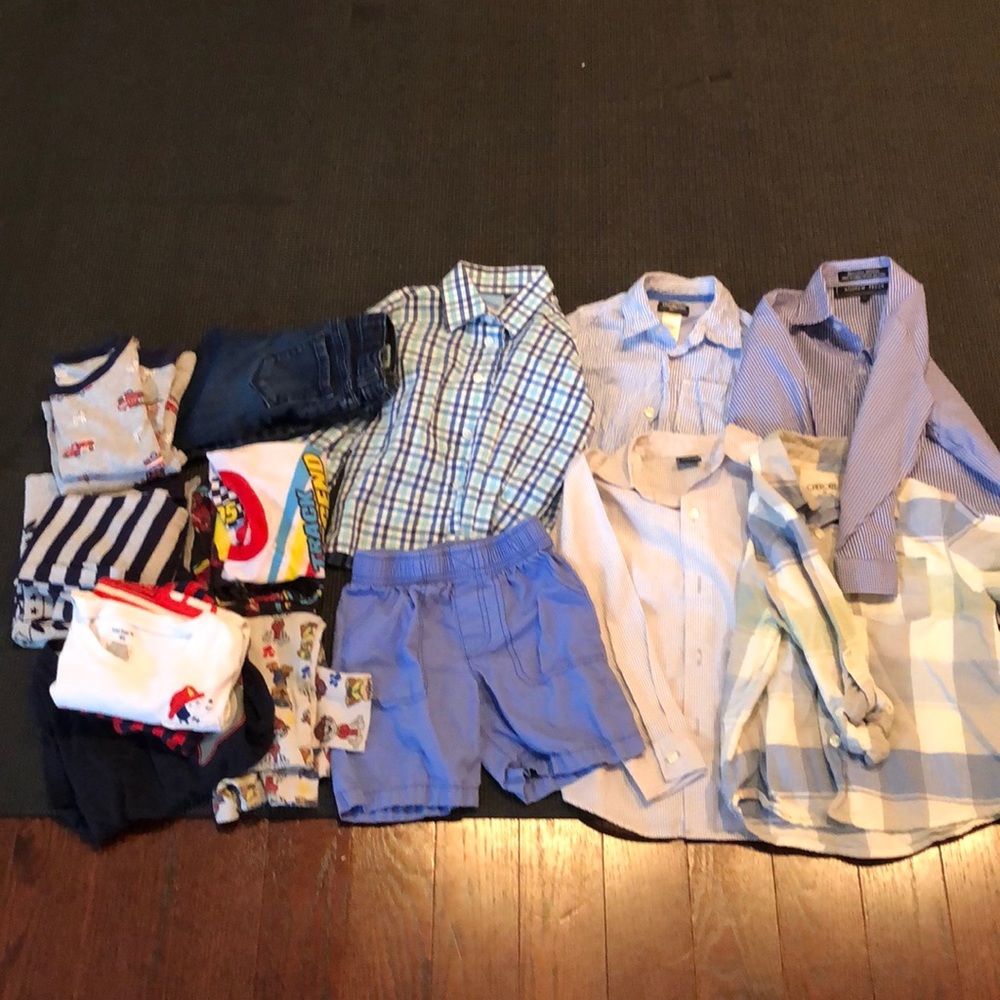 Lot of boys 4t clothing. Pjs, dress shirts, jeans